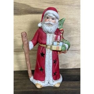 Vintage Ceramic Santa Claus Tealight‎ Candle Holder Luminary Made in Taiwan